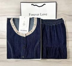 VGU0601 - SET GILE JEAN DENIM PHỐI CỔ
