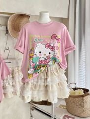 VGU0676 - SET ÁO KITTY HỒNG + C.VÁY TẦNG KEM