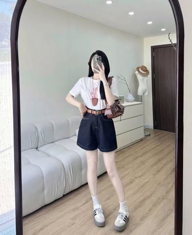 KS0920 - SET ÁO THUN TRẮNG - QUẦN XANH ĐEN ( KO KÈM NỊT)