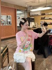 VGU0676 - SET ÁO KITTY HỒNG + C.VÁY TẦNG KEM