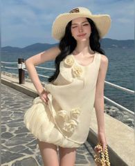 VGU0628 - SET ÁO KIỂU PHỐI HOA + C.VÁY BÍ