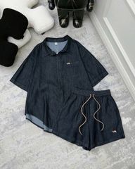 TB8738 - SET JEAN DENIM LOGO THÊU - XANH ĐẬM