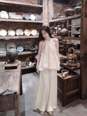 TQ4423 - SET ÁO YẾM + QUẦN DÀI KEM