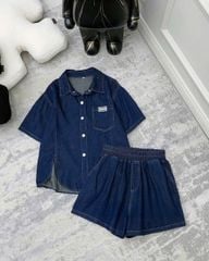 TB8623 - SET JEAN NGẮN PHỐI VẠT XẺ BẦU (XANH ĐẬM)