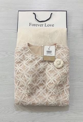 TQ1819 - ĐẦM XÒE REN KEM + TAG HOA