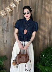 VGU0651 - SET ÁO KIỂU JEAN + CVAY DÀI TRẮNG (KÈM DÂY CỘT)