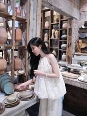 TQ4423 - SET ÁO YẾM + QUẦN DÀI KEM