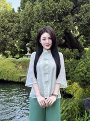 VGU0726 - SET ĐỒ LAM THÊU HOA (XANH)