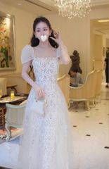 VGU0735 - ĐẦM REN CỔ VUÔNG CAO CẤP