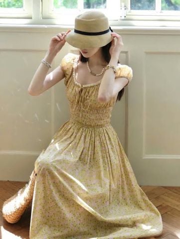 VGU0796 - ĐẦM DÀI HOA VÀNG