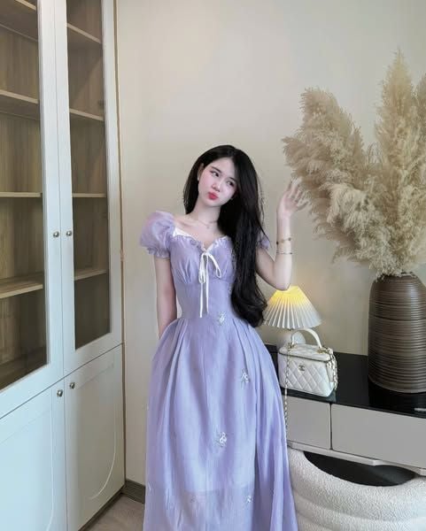 VRA0665 - ĐẦM DÀI TAY PHỒNG PHỐI NƠ (TÍM)