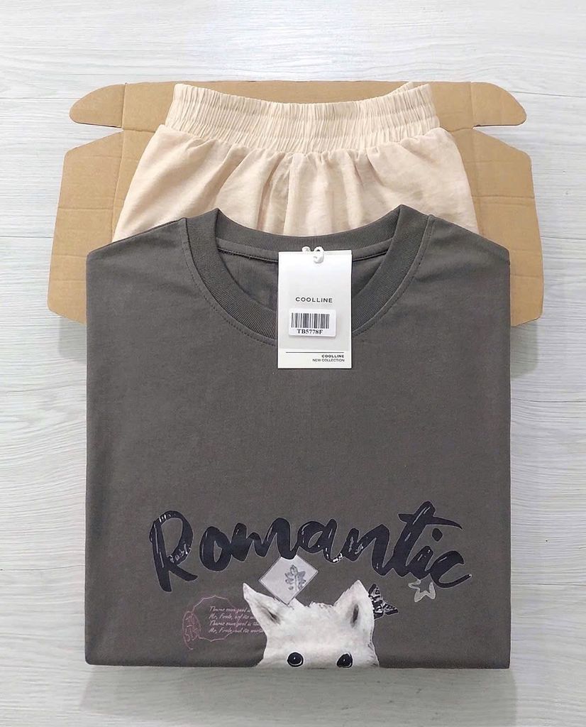 TB5778 - SET ÁO THUN HÌNH ROMANTIC + CHÂN VÁY DÀI