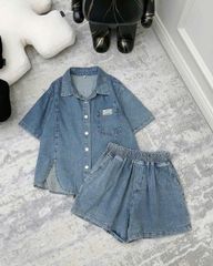 TB8624 - SET JEAN NGẮN PHỐI VẠT XẺ BẦU (XANH NHẠT)