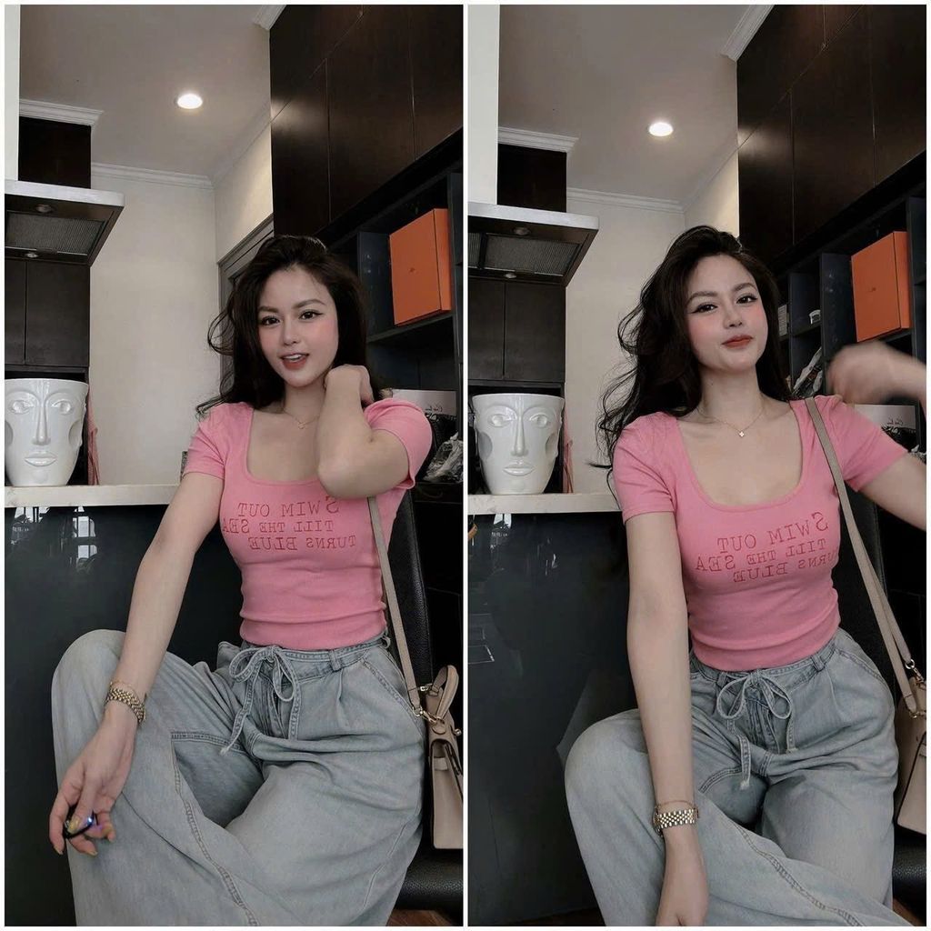 VGU0798 - SET ÁO THUN HỒNG + QUẦN DÀI CỘT EO