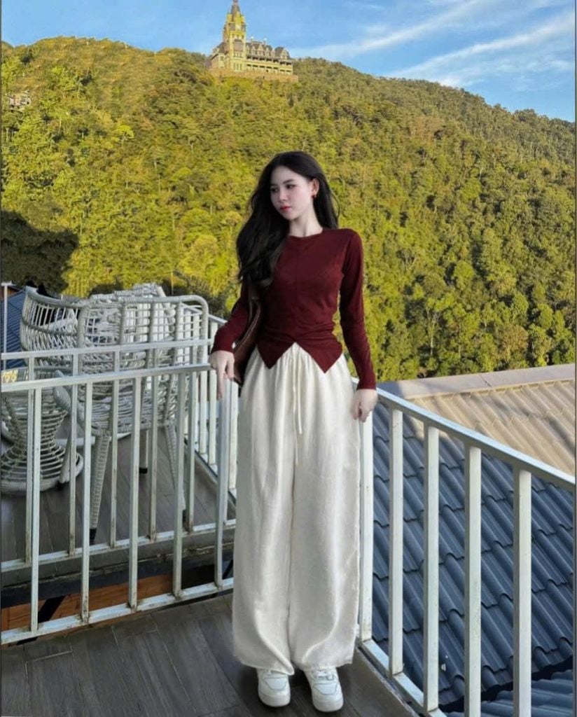 VGU1152 - ÁO KIỂU TAY DÀI VẠT CHẺ - MÀU ĐỎ ĐÔ (ÁO LẺ)