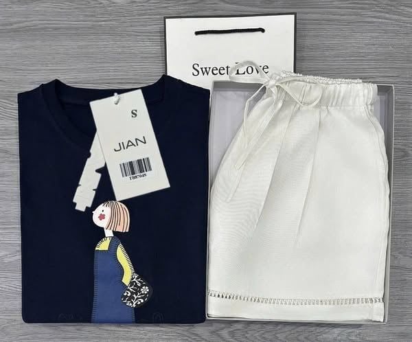 TB8704 - SET ÁO THUN IN CÔ GÁI X.ĐEN + QUẦN SHORT