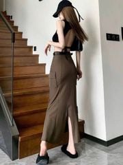 VGU1288 - CHÂN VÁY ĐUÔI CÁ PHỐI TÚI NÂU (VÁY LẺ - KHÔNG KÈM NỊT)