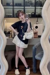 TB8704 - SET ÁO THUN IN CÔ GÁI X.ĐEN + QUẦN SHORT