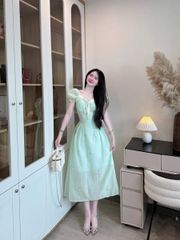 VRA0666 - ĐẦM DÀI TAY PHỒNG PHỐI NƠ (XANHLÁ)