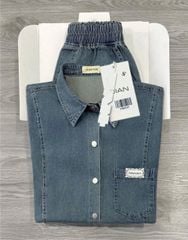 TB8624 - SET JEAN NGẮN PHỐI VẠT XẺ BẦU (XANH NHẠT)