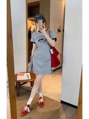 SKY9030 - ĐẦM THUN NGẮN RÚT EO - MÀU XÁM