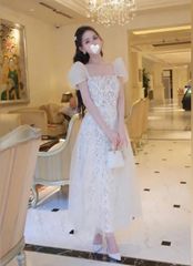 VGU0735 - ĐẦM REN CỔ VUÔNG CAO CẤP