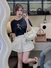 TB8704 - SET ÁO THUN IN CÔ GÁI X.ĐEN + QUẦN SHORT