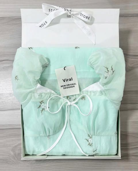 VRA0666 - ĐẦM DÀI TAY PHỒNG PHỐI NƠ (XANHLÁ)