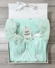 VRA0666 - ĐẦM DÀI TAY PHỒNG PHỐI NƠ (XANHLÁ)