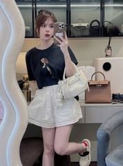 TB8704 - SET ÁO THUN IN CÔ GÁI X.ĐEN + QUẦN SHORT