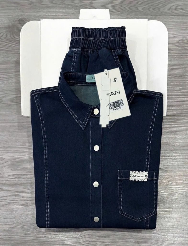 TB8623 - SET JEAN NGẮN PHỐI VẠT XẺ BẦU (XANH ĐẬM)
