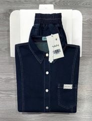 TB8623 - SET JEAN NGẮN PHỐI VẠT XẺ BẦU (XANH ĐẬM)