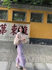VGU0791 - SET ÁO THÊU HOA TÍM + CHÂN VÁY DÀI