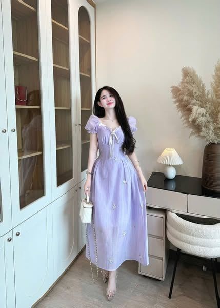 VRA0665 - ĐẦM DÀI TAY PHỒNG PHỐI NƠ (TÍM)