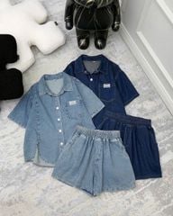 TB8623 - SET JEAN NGẮN PHỐI VẠT XẺ BẦU (XANH ĐẬM)