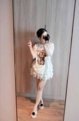 VGU0832 - SET ÁO REN IN TABBU CAT - CHÂN VÁY TẦNG