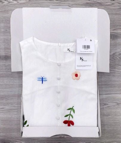 KS1039 - ĐẦM DÀI SÁT NÁCH LINEN THÊU TRẮNG