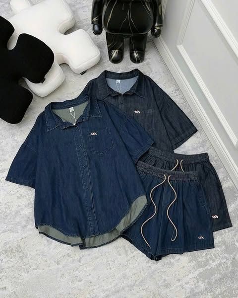 TB8738 - SET JEAN DENIM LOGO THÊU - XANH ĐẬM