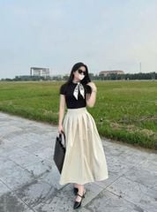 VGU0806 - SET ÁO THUN ĐEN + CHÂN VÁY DÀI KÈM KHĂN (3MÓN)