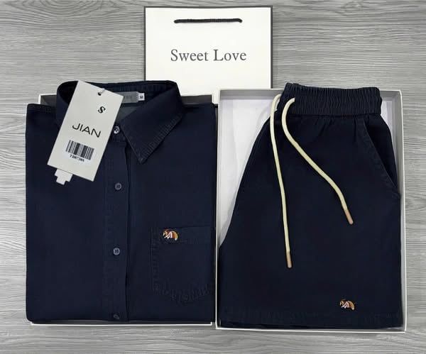 TB8738 - SET JEAN DENIM LOGO THÊU - XANH ĐẬM