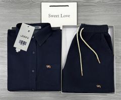 TB8738 - SET JEAN DENIM LOGO THÊU - XANH ĐẬM
