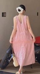 VGU0834 - ĐẦM SUÔNG DÀI XOẮN VAI THÊU HOA