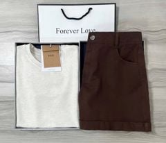 VGU0818 - SET ÁO THUN + QUẦN SHORT NÂU (KHÔNG KÈM NỊT)