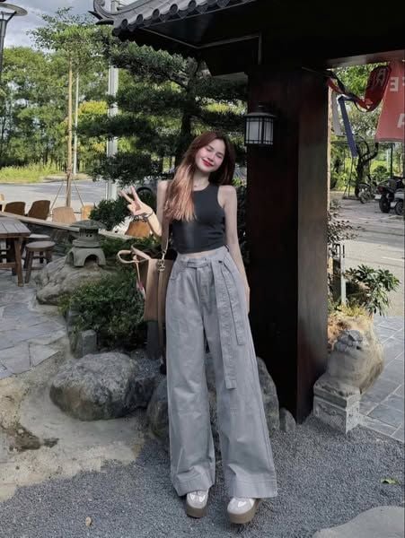 VGU0828 - QUẦN DÀI ỐNG RỘNG ( KÈM DÂY ) - MÀU XÁM