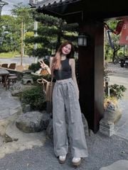 VGU0828 - QUẦN DÀI ỐNG RỘNG ( KÈM DÂY ) - MÀU XÁM