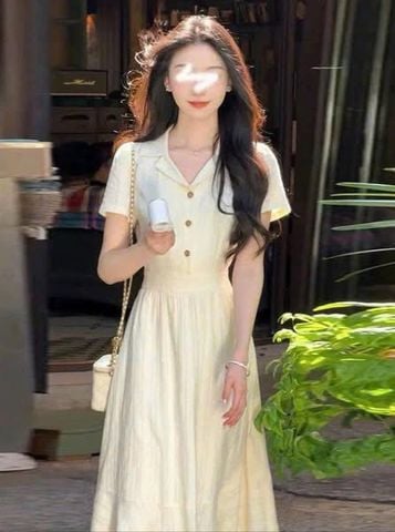 VGU0850 - ĐẦM DÀI CỔ SƠ MI (TRẮNG KEM)