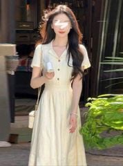 VGU0850 - ĐẦM DÀI CỔ SƠ MI (TRẮNG KEM)
