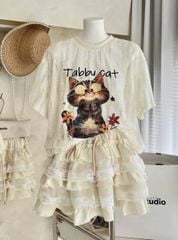 VGU0832 - SET ÁO REN IN TABBU CAT - CHÂN VÁY TẦNG