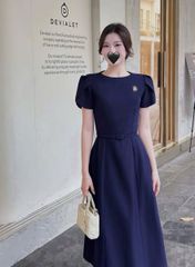 TQ1829 - ĐẦM DÀI XANH ĐEN KÈM NỊT + TAG