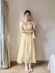 TQ4445 - ĐẦM DÀI CỔ VUÔNG PHỐI BÈO